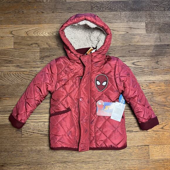 Marvel Spiderman Boys Coat 3T Hoodie Jacket Red Zip Plush Fleece Faux Fur $50 - Picture 2 of 16